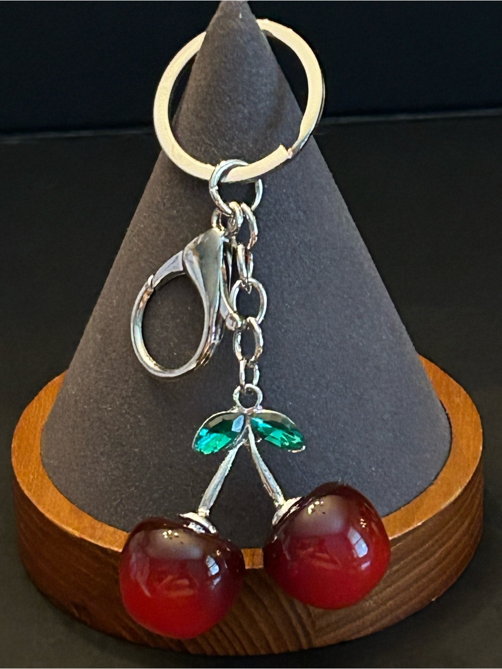 Silver Double Cherry Bag Charm and Keychain in Red and Green NWT